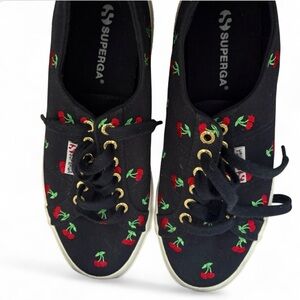 Superga Black Sneakers with Cherry Design 8.5